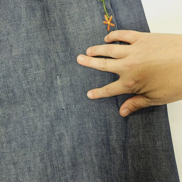 Unbranded Wrap Denim Wrap Skirt Blue Hand Embroidered Artsy Size M No Size Tag - Picture 7 of 10